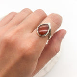 Red Carnelian Ring, Pearl Shape Ring, Teardrop Ring, Natural Agate Ring, 925 Sterling Silver Ring, Red Stone Ring, Real Agate Ring