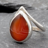 Red Carnelian Ring, Pearl Shape Ring, Teardrop Ring, Natural Agate Ring, 925 Sterling Silver Ring, Red Stone Ring, Real Agate Ring