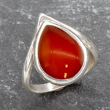 Red Carnelian Ring, Pearl Shape Ring, Teardrop Ring, Natural Agate Ring, 925 Sterling Silver Ring, Red Stone Ring, Real Agate Ring