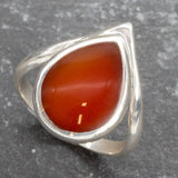 Red Carnelian Ring, Pearl Shape Ring, Teardrop Ring, Natural Agate Ring, 925 Sterling Silver Ring, Red Stone Ring, Real Agate Ring
