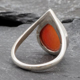 Red Carnelian Ring, Pearl Shape Ring, Teardrop Ring, Natural Agate Ring, 925 Sterling Silver Ring, Red Stone Ring, Real Agate Ring