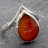 Red Carnelian Ring, Pearl Shape Ring, Teardrop Ring, Natural Agate Ring, 925 Sterling Silver Ring, Red Stone Ring, Real Agate Ring
