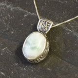 Blue Antique Pendant, Larimar Necklace, Oval Pendant, Sky Blue Pendant, Vintage Pendant, Unique Pendant, 925 Silver Pendant, Natural Larimar