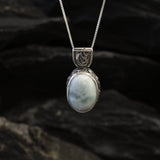 Blue Antique Pendant, Larimar Necklace, Oval Pendant, Sky Blue Pendant, Vintage Pendant, Unique Pendant, 925 Silver Pendant, Natural Larimar