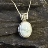 Blue Antique Pendant, Larimar Necklace, Oval Pendant, Sky Blue Pendant, Vintage Pendant, Unique Pendant, 925 Silver Pendant, Natural Larimar