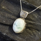 Blue Antique Pendant, Larimar Necklace, Oval Pendant, Sky Blue Pendant, Vintage Pendant, Unique Pendant, 925 Silver Pendant, Natural Larimar
