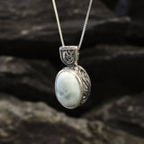Blue Antique Pendant, Larimar Necklace, Oval Pendant, Sky Blue Pendant, Vintage Pendant, Unique Pendant, 925 Silver Pendant, Natural Larimar