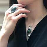 Bohemian Pendant, Green Agate Pendant, Long Pendant, Symbolic Pendant, Green Pendant, Unique Pendant, Artistic Pendant, Solid Silver Pendant
