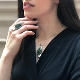 Bohemian Pendant, Green Agate Pendant, Long Pendant, Symbolic Pendant, Green Pendant, Unique Pendant, Artistic Pendant, Solid Silver Pendant