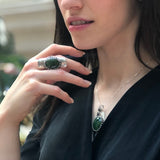 Bohemian Pendant, Green Agate Pendant, Long Pendant, Symbolic Pendant, Green Pendant, Unique Pendant, Artistic Pendant, Solid Silver Pendant