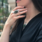 Bohemian Pendant, Green Agate Pendant, Long Pendant, Symbolic Pendant, Green Pendant, Unique Pendant, Artistic Pendant, Solid Silver Pendant