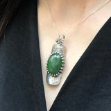 Bohemian Pendant, Green Agate Pendant, Long Pendant, Symbolic Pendant, Green Pendant, Unique Pendant, Artistic Pendant, Solid Silver Pendant