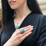 Long Blue Pendant, Chrysocolla Pendant, Tribal Pendant, Symbolic Pendant, Blue Pendant, Vintage Pendant, Artistic Pendant, Silver Pendant