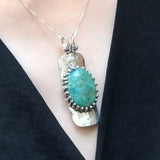 Long Blue Pendant, Chrysocolla Pendant, Tribal Pendant, Symbolic Pendant, Blue Pendant, Vintage Pendant, Artistic Pendant, Silver Pendant