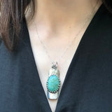 Long Blue Pendant, Chrysocolla Pendant, Tribal Pendant, Symbolic Pendant, Blue Pendant, Vintage Pendant, Artistic Pendant, Silver Pendant