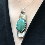 Long Blue Pendant, Chrysocolla Pendant, Tribal Pendant, Symbolic Pendant, Blue Pendant, Vintage Pendant, Artistic Pendant, Silver Pendant