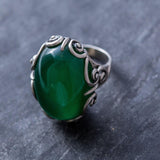 Unique Green Ring, Emerald Ring, Created Emerald, Statement Ring, Vintage Rings, Green Emerald, Large Ring, Silver Ring, Created Emerlad