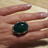 Unique Green Ring, Emerald Ring, Created Emerald, Statement Ring, Vintage Rings, Green Emerald, Large Ring, Silver Ring, Created Emerlad
