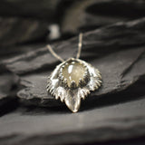 Large Leaf Pendant, Natural Rutilated Quartz, Rutilated Quartz Pendant, Silver Heavy Necklace, Sterling Silver Pendant, Bohemian Pendant