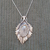 Large Leaf Pendant, Natural Rutilated Quartz, Rutilated Quartz Pendant, Silver Heavy Necklace, Sterling Silver Pendant, Bohemian Pendant