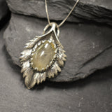 Large Leaf Pendant, Natural Rutilated Quartz, Rutilated Quartz Pendant, Silver Heavy Necklace, Sterling Silver Pendant, Bohemian Pendant
