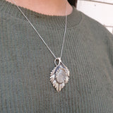 Large Leaf Pendant, Natural Rutilated Quartz, Rutilated Quartz Pendant, Silver Heavy Necklace, Sterling Silver Pendant, Bohemian Pendant