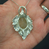 Large Leaf Pendant, Natural Rutilated Quartz, Rutilated Quartz Pendant, Silver Heavy Necklace, Sterling Silver Pendant, Bohemian Pendant