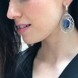 Blue Drop Earrings, Natural Kyanite, Long Vintage Earrings, Statement Earrings, Kyanite Earrings, Heavy Earrings, Solid Silver Earrings