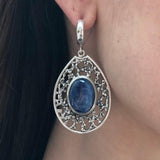 Blue Drop Earrings, Natural Kyanite, Long Vintage Earrings, Statement Earrings, Kyanite Earrings, Heavy Earrings, Solid Silver Earrings