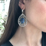 Blue Drop Earrings, Natural Kyanite, Long Vintage Earrings, Statement Earrings, Kyanite Earrings, Heavy Earrings, Solid Silver Earrings