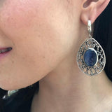 Blue Drop Earrings, Natural Kyanite, Long Vintage Earrings, Statement Earrings, Kyanite Earrings, Heavy Earrings, Solid Silver Earrings