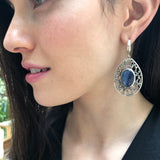 Blue Drop Earrings, Natural Kyanite, Long Vintage Earrings, Statement Earrings, Kyanite Earrings, Heavy Earrings, Solid Silver Earrings