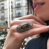 Antique Ring, Ocean Jasper Ring, Statement Ring, Natural Jasper Ring, Large Stone Ring, Vintage Ring, Large Green Ring, Solid Silver Ring