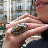 Antique Ring, Ocean Jasper Ring, Statement Ring, Natural Jasper Ring, Large Stone Ring, Vintage Ring, Large Green Ring, Solid Silver Ring