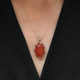 Carnelian Pendant, Natural Carnelian, Red Agate Pendant, August Birthstone, Oval Pendant, Red Vintage Pendant, Agate Pendant, Silver Pendant
