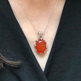 Carnelian Pendant, Natural Carnelian, Red Agate Pendant, August Birthstone, Oval Pendant, Red Vintage Pendant, Agate Pendant, Silver Pendant