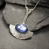 Long Kyanite Pendant, Statement Pendant, Bohemian Pendant, Natural Kyanite, Solid Silver Pendant, Blue Boho Pendant, Blue Vintage Necklace