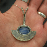 Long Kyanite Pendant, Statement Pendant, Bohemian Pendant, Natural Kyanite, Solid Silver Pendant, Blue Boho Pendant, Blue Vintage Necklace