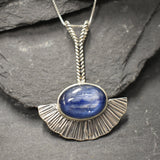 Long Kyanite Pendant, Statement Pendant, Bohemian Pendant, Natural Kyanite, Solid Silver Pendant, Blue Boho Pendant, Blue Vintage Necklace