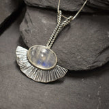 Moonstone Silver Necklace, Natural Moonstone, June Birthstone, Boho Necklace, Silver Moonstone Pendant, Statement Necklace, Rare By Adina