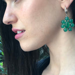 Big Flower Earrings, Natural Green Agate, Retro Earrings, Taurus Birthstone, Statement Earrings, Green Agate Earrings, Silver Earrings