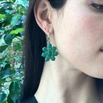 Big Flower Earrings, Natural Green Agate, Retro Earrings, Taurus Birthstone, Statement Earrings, Green Agate Earrings, Silver Earrings