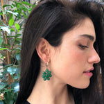 Big Flower Earrings, Natural Green Agate, Retro Earrings, Taurus Birthstone, Statement Earrings, Green Agate Earrings, Silver Earrings