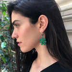 Big Flower Earrings, Natural Green Agate, Retro Earrings, Taurus Birthstone, Statement Earrings, Green Agate Earrings, Silver Earrings