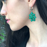 Big Flower Earrings, Natural Green Agate, Retro Earrings, Taurus Birthstone, Statement Earrings, Green Agate Earrings, Silver Earrings