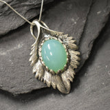 Chrysoprase Pendant, Natural Chrysoprase, Silver Leaf Pendant, Leaf Pendant, Vintage Pendant, Chrysoprase Necklace, 925 Silver, Chrysoprase