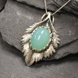 Chrysoprase Pendant, Natural Chrysoprase, Silver Leaf Pendant, Leaf Pendant, Vintage Pendant, Chrysoprase Necklace, 925 Silver, Chrysoprase