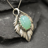 Chrysoprase Pendant, Natural Chrysoprase, Silver Leaf Pendant, Leaf Pendant, Vintage Pendant, Chrysoprase Necklace, 925 Silver, Chrysoprase