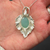 Chrysoprase Pendant, Natural Chrysoprase, Silver Leaf Pendant, Leaf Pendant, Vintage Pendant, Chrysoprase Necklace, 925 Silver, Chrysoprase