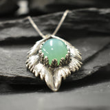 Chrysoprase Pendant, Natural Chrysoprase, Silver Leaf Pendant, Leaf Pendant, Vintage Pendant, Chrysoprase Necklace, 925 Silver, Chrysoprase